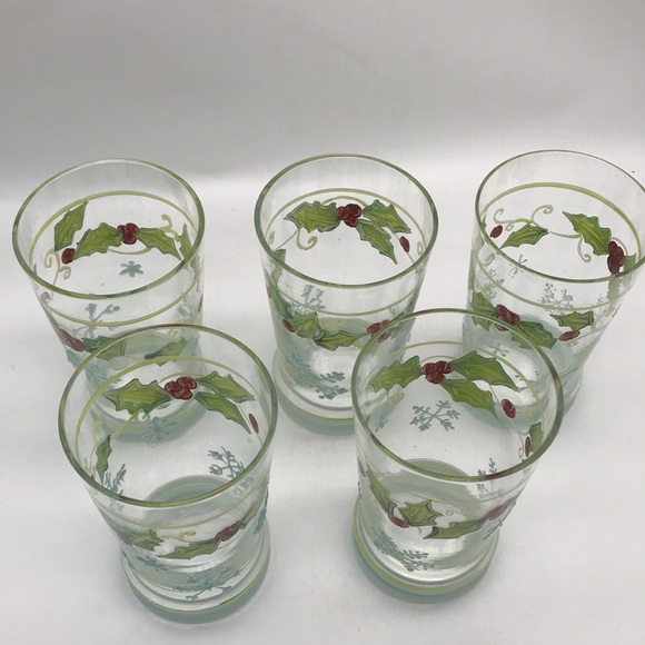 Vintage Christmas Painted/Decorated Clear Glass 16 oz. Tumbler’s—Total of 5 - Picture 7 of 9